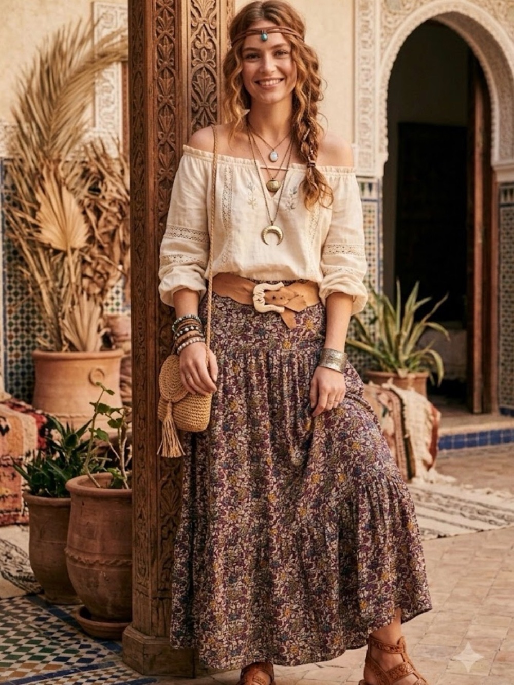 ba&sh Floral Paisley Tiered Maxi Skirt Burgundy Boho Smocked Waist Flowy Sz 6